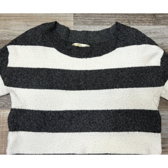 Kaisely Womens Dark Gray and Cream Striped Sweater Long Sleeve Ribbed Medium - Picture 7 of 14